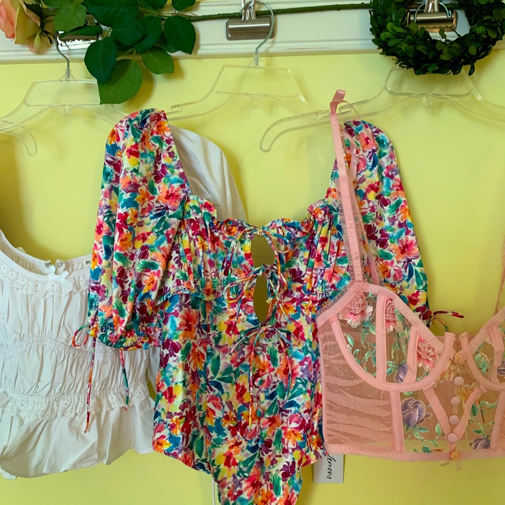 For Love & Lemons watercolor floral bodysuit